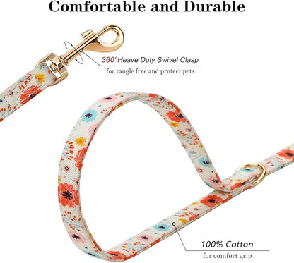 CHEDE No Pull Floral Pattern Dog Harness- Lightweight and Soft Dog Harness, Adjustable Small Dog Harness and Leash Set, with Dog Leash, Suitable for Puppy Small and Medium-Sized Dog