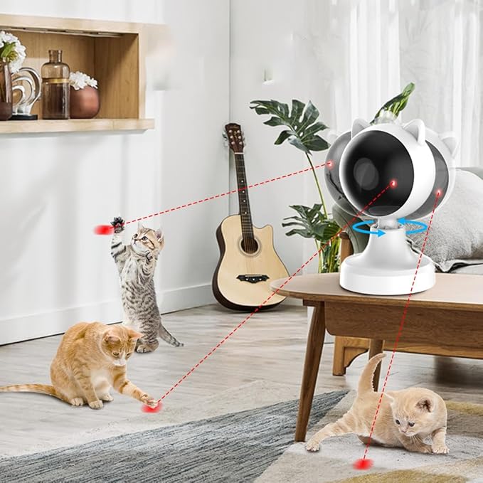 Automatic Smart Laser Cat Toy, USB Rechargeable Interactive Rotating Laser Pointer for Indoor Cats, 2 Modes & Adjustable Speed