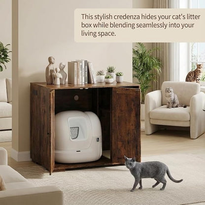 GAOMON White Litter Box Enclosure Cabinet for Litter Robots, Dog-Proof Shelf Included, Built-in Power Outlet with 5 Ft Cord, Compatible with Most Self-Cleaning Litter Boxes, Cat Litter Furniture