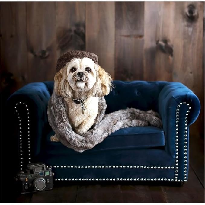 TOV Furniture TOV-P2035-N The Dachshund Collection Handmade Button Tufted Velvet Upholstered Pet Bed, Navy