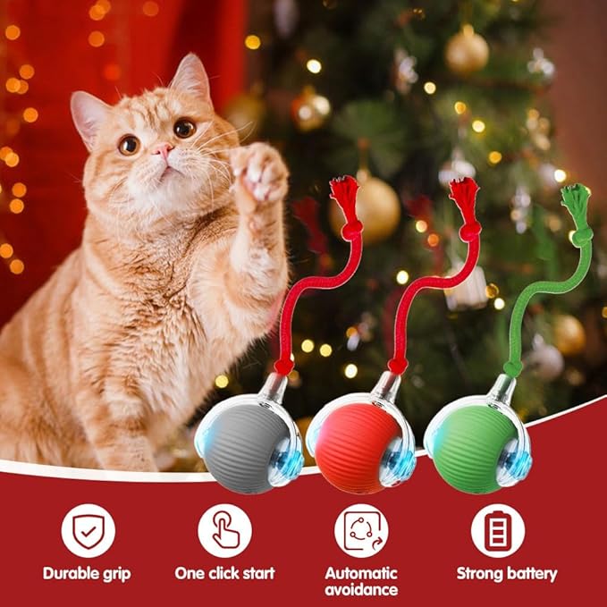 Interactive Cat Toys for Indoor Cats, Interactive Pet Toy Ball, Cat Toy Ball for Bored Indoor Cats, Smart Rolling Ball for Dogs & Cats (Green)