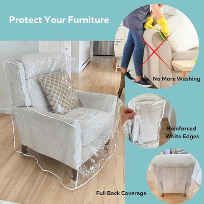 Evelots Clear Plastic Recliner Cover -2 Pack- Thick Heavy Duty Vinyl Armchair Cover for Protection Against Cat & Dog Clawing - Stain & Dust Protector - Waterproof Slipcover for Moving & Storage