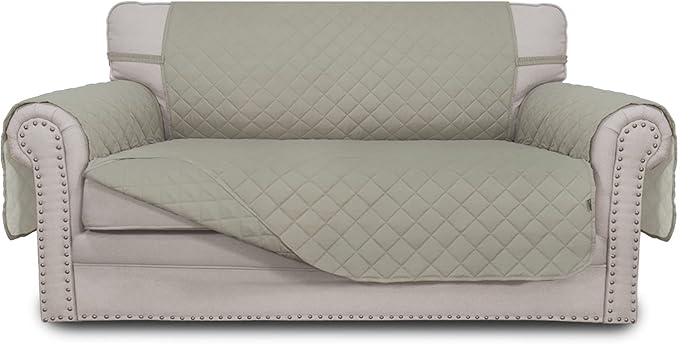 Easy-Going Reversible Loveseat Couch Cover for 2 Cushion Couch Sofa Cover for Dogs Water Resistant Furniture Protector with Foam Sticks Elastic Straps for Pet (Loveseat, Beige/Beige)