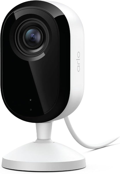Arlo Essential Indoor Security Camera 2K (3rd Gen, 2025 Release) - Wired Plug-in Power, Person Recognition, Animal Detection, 1-Month Trial of Secure Plan, Automated Privacy Shield, 1 Cam, White