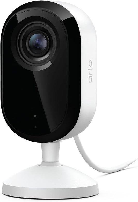 Arlo Essential Indoor Security Camera 2K (3rd Gen, 2025 Release) - Wired Plug-in Power, Person Recognition, Animal Detection, 1-Month Trial of Secure Plan, Automated Privacy Shield, 1 Cam, White