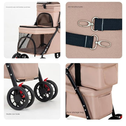 YYW Double Pet Stroller for Dogs and Cats, One-Hand Foldable Dog Stroller with Cup Holder