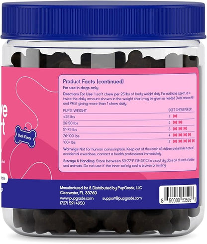 PupGrade Digestive Support for Dogs - Prebiotic + Probiotic Supplement with Enzyme Blend - Gut and Immune Support - Pumpkin, Blueberry, Mineral Oil, Duck Flavor - 180 Soft Chews