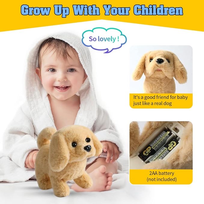 KSABVAIA Plush Golden Retriever Toy Puppy Electronic Interactive Dog - Walking, Barking, Tail Wagging, Stretching Companion Animal for Kids Toddlers
