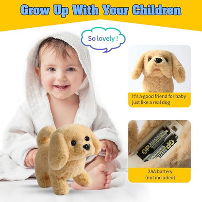 KSABVAIA Plush Golden Retriever Toy Puppy Electronic Interactive Dog - Walking, Barking, Tail Wagging, Stretching Companion Animal for Kids Toddlers