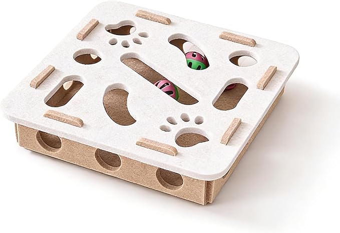 Interactive Cat Puzzle Toy, Cat Scratch Puzzle Enrichment Box with Bell, Felt Maze Box, Mental Stimulation Toy for Cats, Self Play Fun Exercise Hide Seek Moving Cat Toy for Bored Cats