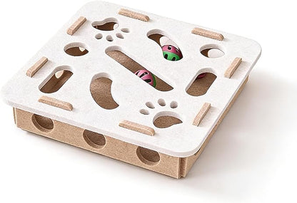 Interactive Cat Puzzle Toy, Cat Scratch Puzzle Enrichment Box with Bell, Felt Maze Box, Mental Stimulation Toy for Cats, Self Play Fun Exercise Hide Seek Moving Cat Toy for Bored Cats