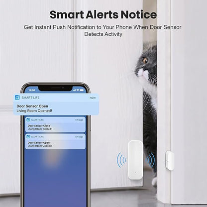Smart WiFi Door/Window Sensor | Tuya Smart Alarm, Wireless Entry Detector with Real-Time Alerts, Compatible with Alexa/Google Home, No Hub Required (1Pack)