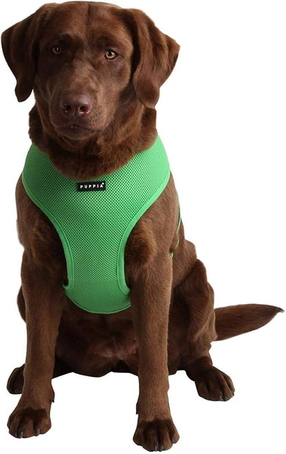 Puppia Soft Dog Harness No Choke Over-The-Head Triple Layered Breathable Mesh Adjustable Chest Belt and Quick-Release Buckle, Green, Small