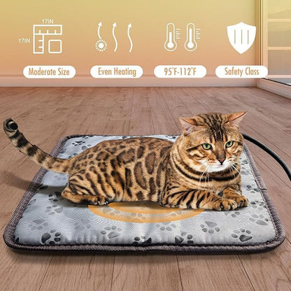 Cat Heating Pad – 18x18 in Self-Warming Pet Bed, Electric Heated Dog & Cat Pad, Waterproof, Temperature Adjustable, Fast Heating, Safe Thermostat, for Kittens Puppies Small Pets