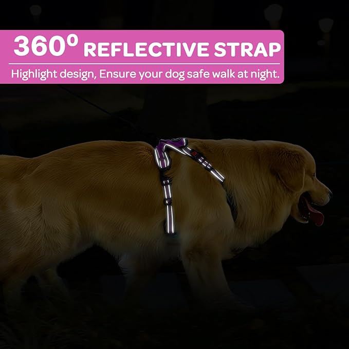 FURRYFECTION Plaid Dog Harness for Medium Dogs, Reflective No Pull Adjustable Pet Vest with Front Clip, Leash, Easy Control Handle and Seat Belt, Rose, M