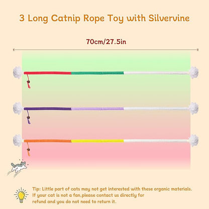 SEVENKA 3Pcs Cat Catnip Toys, 2.3ft/70cm Silvervine Chew Toy for Teeth Cleaning, Kitten Toys, Cotton Rope Scratch Catnip Interactive Cat Toys for Indoor Kittens Kitty