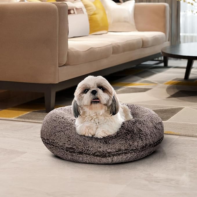 Bessie and Barnie - Luxury Extra Plush Faux Fur Bagel Pet/Dog Bed (Frosted Willow, S)