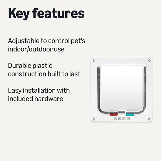 Amazon Basics Adjustable Plastic Dog and Cat Door with 4 Way Lock, Small, 7.5’’ x 7.4’’ x 2.24’', White