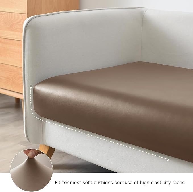 Yates Home PU Leather Couch Sofa Cushion Slipcover Water-Proof Elastic Chair RV Seat Covers Loveseat Slip Cover for Settee Seater Replacement in Living Room（2 Piece Large Sofa Cushion Covers,Camel