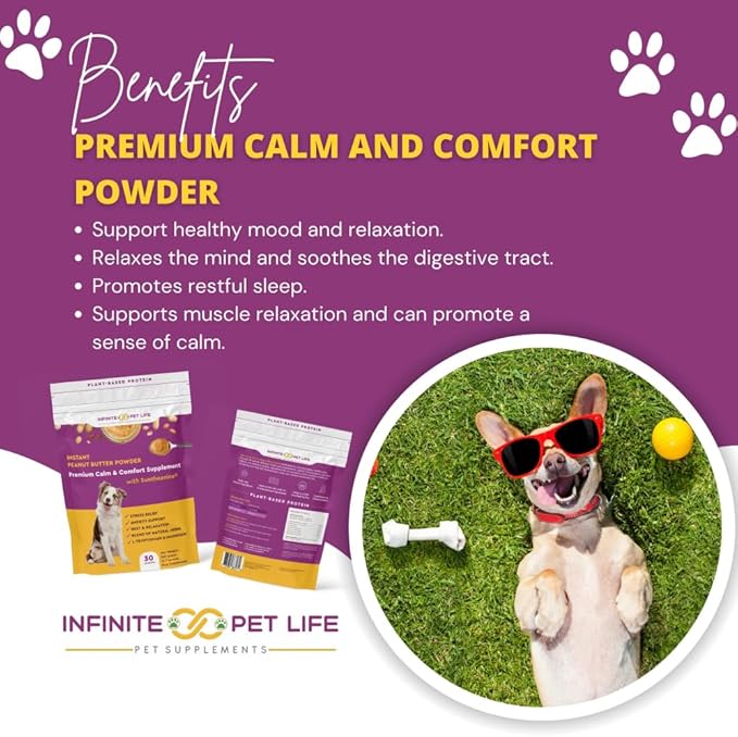 Infinite Pet Life Premium Calm & Comfort Peanut Butter Powder for Dogs- Anxiety Relief | Real Peanut Butter | 12.7 oz | Fireworks, Thunder, Stress