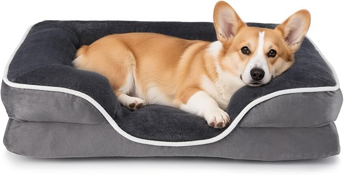NEWBULIG 42x32 Inch Orthopedic Dog Bed Large Sized, Dog Couch/Sofa Bed with Washable Cover, Waterproof, Memory Foam, Soft Fluffy Surface