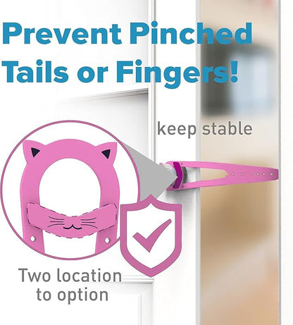 Cat Door Latch with Stabilizer, 7 Sizes Adjustable Cat Door Holder Latch to Keep Dog Out of Litter Box, No-Drill Alternative of Pet Gates and Interior Pet Door, Pink, 4 Packs
