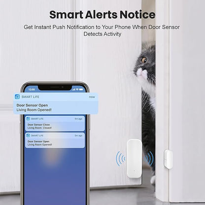 Smart WiFi Door Sensor: Wireless Window Sensor with App Notification Alert, Tuya Door Open Contact Sensor for Home Security, No Hub Required, Compatible with Alexa Google Assistant