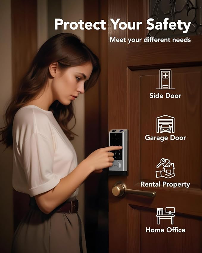Devo G1 Video Smart Lock with Camera & Doorbell, 6-in-1 Fingerprint Keyless Entry Door Lock for Front Door, App Remote, Auto Locks, Wi-Fi Smart Deadbolt, Easy Install, Waterproof, Silver(Handle)