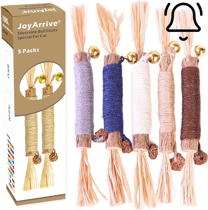 Natural Dried Matatabi Cat Chew Stick with Gall Fruit, Raffia Grass & Bell Ball Toys for Cat, Silvervine Sticks Interactive Catnip Toys for Teething & Entertainment (Size L Color I)