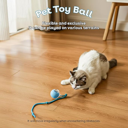 Interactive Cat Toy Ball, Automatic Intercative Cat Toys for Indoor Cats, The 3rd Generation Agile Moving Cat Ball with Elastic Mesh Tail, Toys for Indoor Adult Cats, Motion Activated (Blue)
