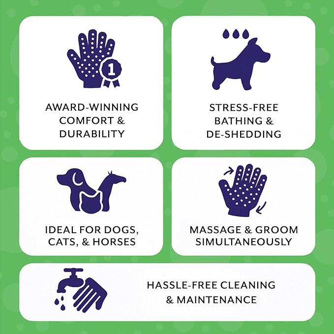 H HandsOn Pet Grooming Gloves - Patented #1 Ranked, Award Winning Shedding, Bathing, & Hair Remover Gloves - Gentle Brush for Cats, Dogs, and Horses (Black, X-Large)
