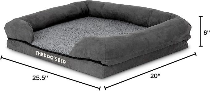 The Dog’s Bed Orthopedic Memory Foam Dog Bed with Bolsters for Small Dogs, Waterproof Washable Cover, Anti-Slip Base, Calming Surface – CertiPUR-Certified Foam, Plush Fabric, Grey Plush, Small