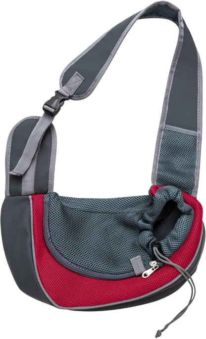 Pet Sling Carrier for Small Dogs & Cats, Hands-Free Drawstring Cat Travel Bag with Adjustable Strap, Soft Breathable Mesh Carring Holder with Safety Hook & Zipper, Suitable for Puppies, Kitten