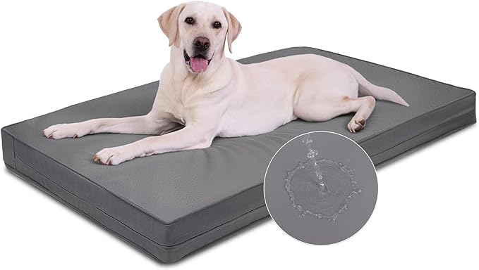 Vonabem Outdoor Waterproof Dog Bed Washable, Extra Large XL Pet beds 44 inch, Leather Anti-Slip Kennel Pads with Removable Cover Reversible, 44"x32" Grey
