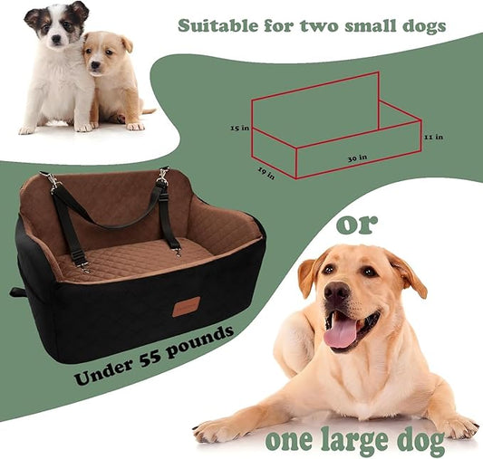 Lealchum Dog Car Seat for Medium/Large Dogs,2 Clip-On Safety Leashs for 2 Small Dogs,Removable and Washable Comfy Pet Car Seat,Easy to Install and Clean (Black/Red, Large)