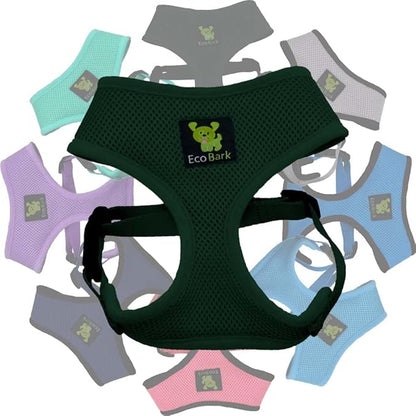 EcoBark Dog Harness - Eco-Friendly Max Comfort Harnesses - Luxurious Soft Mesh Halter - Over the Head Harness Vest- No Pull and No Choke for Small, Toy Breed, and Teacup Dogs (XS, Dark Green)
