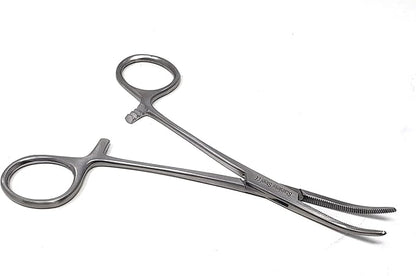 Dog Pet Ear/Nose Hair Puller Grooming Hemostat Locking Forceps Curved Pliers, 5.5" (14cm) Full Serrated Clamps Stainless Steel (Silver)