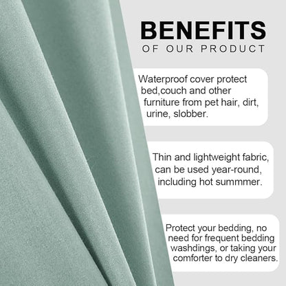 DUJUIKE Waterproof Bed Cover for Dog and Cats,Pet Hair Resistant Bed Sheet Cover, Protective Bed Liner Cover with 100% Waterproof Breathable Thin Fabric (Green, Queen 78 * 90 inch)