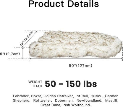 Laifug Luxury Faux Fur Orthopedic Dog Bed, Memory Foam Dog Bed, Suitable for Medium, Large and Extra Large Pets, Waterproof, Removable and Washable Cover (White with Brown Piping, 50x30 inches)