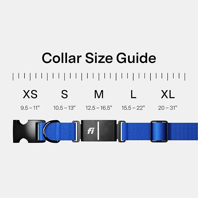 Fi New Series 3+ Smart Dog Tracker Collar [12 Month Membership Included] GPS Tracker for Dogs with Health & Behavior Monitoring, Escape Alerts, Waterproof, LED, Apple Watch Compatible (Blue, X-Large)
