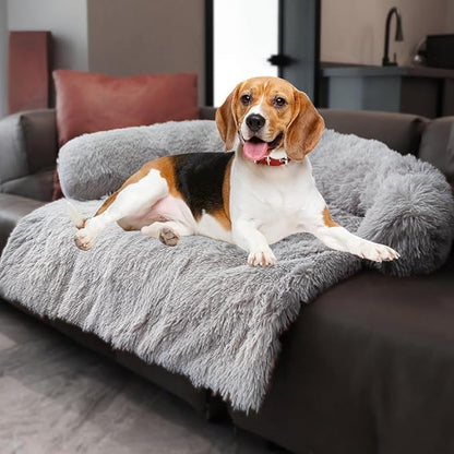 Tinaco Calming Dogs/Cats Bed Mats, Dog Pad Washable Removable Couch Cover, Plush Long Fur Mat for Pets, Waterproof Lining, Perfect for Small, Medium and Large Dogs and Cats (Light Gray, 41"x37")