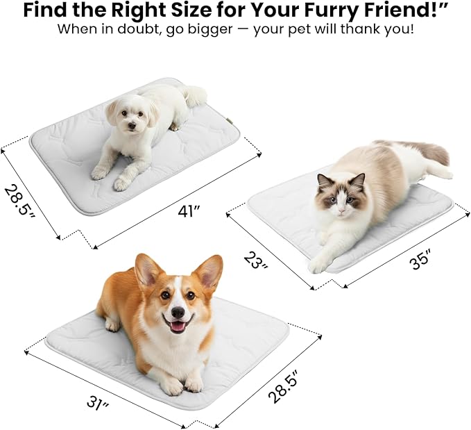 Self Cooling Mat for Dogs & Cats, 35x23 Soft Breathable Cold Crate Pad for Pet, Portable Washable Kennel Bed for Outdoor Summer with Non-Slip Bottom and Chill Cool Fiber, Light Gray
