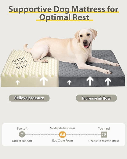 NUPIDA Orthopedic Dog Beds Large Sized Dog Waterproof Lining with Removable Washable Cover and Non-Slip Bottom, Quilting Pet Bed, 35x23 Inch, Dark Gray