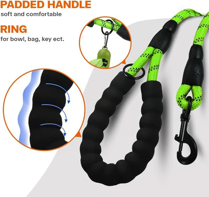 Taglory Rope Dog Leash 6 FT with Comfortable Padded Handle, Highly Reflective Threads Leash and Anti-Tangle Clip for Walking Small Dogs, 3/8 inch, Green