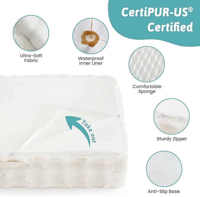 COZY KISS Faux Rabbit Fur Orthopedic Dog Bed, Dog Bed for Large Size, Supportive Foam Pet Sofa with Waterproof Lining Cover, Washable U-Shaped Pet Couch with Anti-Slip Bottom, Beige L 36x27x6.5 inch
