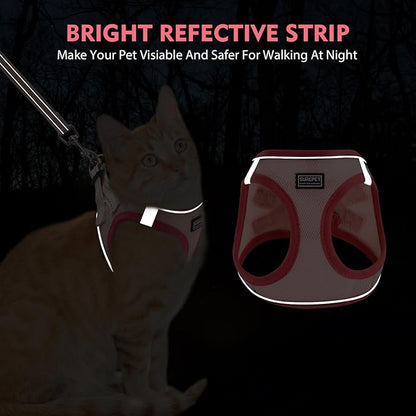 Cat Harness and Leash Set, Soft and Breathable Vest with Reflective Strip, Escape Proof Kitten Harness, Easy to Wear for Cats Walking and Traveling (Light Green, L)