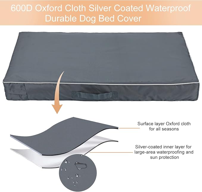 Chinchilla Waterproof Heavy Dog Bed Cover Washable, with Zipper Opening Fillable Universal Dog Bed Replacement Cover.Cover Only (XXXX-Large, Gray)