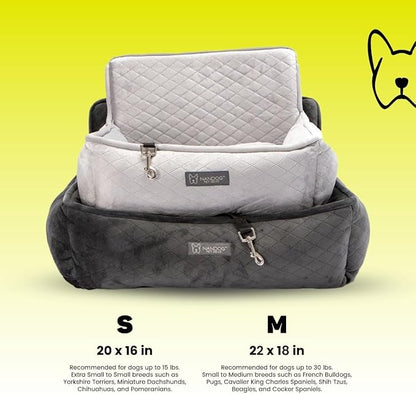 Nandog Pet Gear Luxury Dog Car Seat Bed w/Removable & Washable Pad Insert & Thick Car Seatbelt Straps - Secure, Comfortable, Easy-to-Clean Pet Carrier (Light Grey, 18" L x 16" W in)