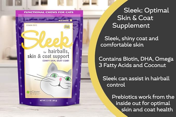 In Clover Sleek Daily Skin, Coat, and Hairballs Support Soft Chews for Cats