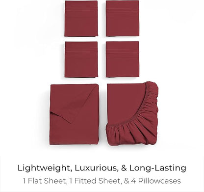Mellanni King Sheet Set - 6-Piece Iconic Collection Bedding, (Including 4 Pillowcases), 16-Inch Deep Pocket, Easy Care, Extra Soft, Cooling Sheets, Brushed Microfiber - Brick Red